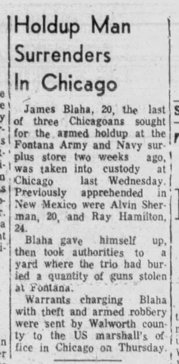 1960 James Blaha armed robbery in Chicago, IL